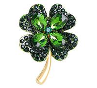 Spilla portafortuna a quattro foglie per spille con strass per donne bigiotteria decorazione 5 x 4 cm per ragazza verde Re, Metallo