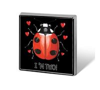 Spilla quadrata a forma di cuore con coccinella per il secondo compleanno, ideale per decorare zaini, giacche e cappelli.