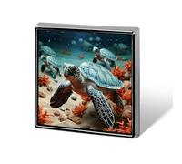 Spilla quadrata a forma di tartaruga e stella marina, 0,7x0,7 pollici, distintivo in alluminio, accessorio personalizzato elegante, da indossare ogni giorno