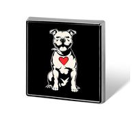 Spilla quadrata con cane Pitbull e cuore, spilla personalizzabile per abbigliamento, spille smaltate per uomo e donna