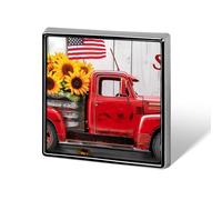 Spilla quadrata con girasoli e bandiera americana, da Camion d'epoca, spilla da bavero, cravatta, abito, accessori per matrimonio e compleanno, per uomo e donna.