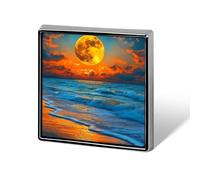 Spilla quadrata con luna piena, alba sull'oceano, spilla in metallo, spilla da bavero, giacca, cappello, borsa, accessori, decorazione