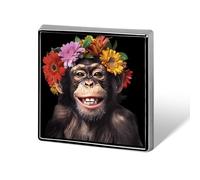 Spilla quadrata con scimmia divertente e fiori, spilla da bavero, cravatta, abito, accessori per matrimonio e compleanno, per uomo e donna.