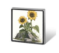 Spilla quadrata da bavero con girasoli che crescono tra rocce grigie