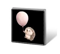 Spilla quadrata elegante con riccio che tiene un palloncino, spilla, bottone, distintivo, senza cuciture, per ogni occasione.