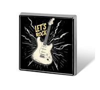 Spilla quadrata elegante con scritta "Chitarra Let's Rock", spilla con bottoni, distintivi, senza cuciture, per qualsiasi occasione.