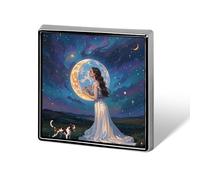 Spilla quadrata in lega di alluminio, spilla "Amicizia sotto la luna gigante", spilla alla moda, decorazione per zaini, vestiti, giacche, regalo per uomo e donna