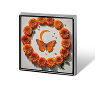 Spilla quadrata in lega di alluminio, spilla arancione a forma di farfalla e luna, spilla alla moda, decorazione per zaini, vestiti, giacche, regalo per uomo e donna