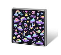 Spilla quadrata in metallo con alieni al neon arcobaleno, spilla da bavero alla moda, gioiello decorativo unisex