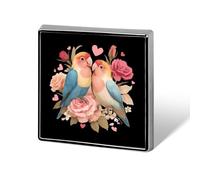 Spilla quadrata in metallo con uccellini innamorati e rose, spilla da bavero alla moda, gioiello decorativo unisex
