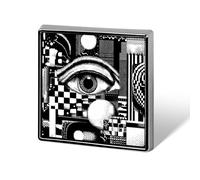 Spilla quadrata in smalto psichedelico a mosaico bianco e nero, ideale per decorare cappelli, abbigliamento, borse, come regalo o per lavori artigianali.