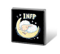 Spilla quadrata MBTI INFP a forma di pecora che dorme sulla luna, distintivo in metallo, spilla da bavero, giacca, cappello, borsa, accessori, decorazione