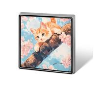 Spilla quadrata smaltata a forma di gatto che si arrampica sugli alberi, ideale come decorazione per cappelli, abbigliamento, borse, accessori e regali.