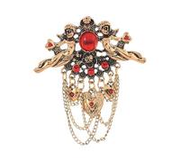 Spilla romantica barocca decorata con ciondolo a forma cuore in vetro rosso e delicate nappe a catena Spilla in lega con spilla alla retrò