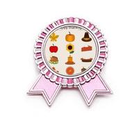 Spilla rosa con scritta "Happy Thanksgiving Day" e scritta in inglese "Winner Award", Medio, Metallo
