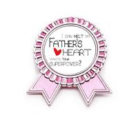 Spilla rosa con scritta "I Can Melt My Father's Heart Best Papa Love", Medio, Metallo