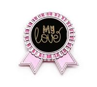 Spilla rosa con scritta in inglese "my love quote", Medio, Metallo