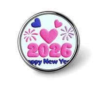 Spilla rosa glitterata "Happy New Year 2026" per uomo e donna, accessorio alla moda per colletto, giacca, zaino.