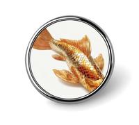 Spilla rotonda 3D con pesce rosso su sfondo bianco per uomo e donna, spilla da colletto, abito, giacca, zaino, accessori