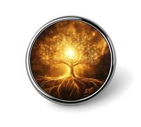 Spilla rotonda a forma di albero con simboli geometrici sacri dorati, spille da bavero, cravatta, abiti, accessori per matrimoni, compleanni, per uomini e donne, Circular, Metallo
