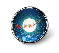 Spilla rotonda a forma di Babbo Natale che guida la slitta con le renne nel cielo stellato, spilla da bavero liscia unisex, spilla leggera per gioielli artigianali, decorazione per costume, accesso