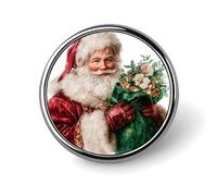 Spilla rotonda a forma di Babbo Natale che tiene in mano un sacco verde, per uomo e donna, spilla da colletto, abito, giacca, zaino, accessori
