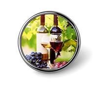 Spilla rotonda a forma di bicchieri da vino rosso, bottiglie, uva con foglie verdi e botti di legno, spilla da bavero liscia unisex, spilla leggera, decorazione artigianale per accessori per costum