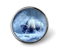 Spilla rotonda a forma di bisonte con tempesta di neve, spilla commemorativa in metallo, spilla da bavero, spilla da cravatta, kit per cappelli, camicie, vestiti, borse, decorazioni