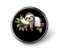 Spilla rotonda a forma di bradipo addormentato, ideale per colletto, giacca o abito.