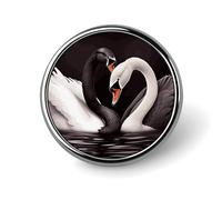 Spilla rotonda a forma di cigno bianco e nero con cuore e cuore, spilla leggera e durevole in latta per cappelli, vestiti, zaini, spille decorative, circolari, in alluminio, lega di alluminio