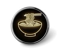 Spilla rotonda a forma di ciotola di ramen al neon per uomo e donna, accessorio alla moda per colletto, giacca, zaino e altri abiti.