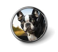 Spilla rotonda a forma di cucciolo di cane Boston Terrier, simpatica, smaltata, spilla da bavero, decorazione per abbigliamento, unisex, per cappelli, borse, camicie