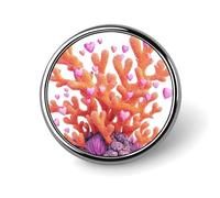 Spilla rotonda a forma di cuore con motivo corallo rosa e bolle per uomo e donna, accessorio alla moda per colletto, giacca, zaino.