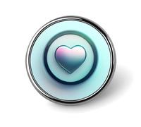 Spilla rotonda a forma di cuore in un cerchio, nei colori verde acqua e blu navy.