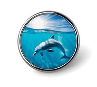 Spilla rotonda a forma di delfino che nuota nel mare blu, spilla da bavero smaltata, decorazione per abbigliamento personalizzata, porta badge unisex, cappelli, borse, camicie