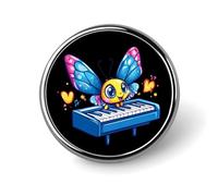 Spilla rotonda a forma di farfalla che suona il pianoforte, spilla per zaino, giacche, cappelli, decorazione
