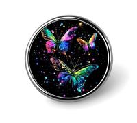 Spilla rotonda a forma di farfalla colorata luminosa, spilla commemorativa in metallo per bavero, cravatta, kit per cappelli, camicie, abbigliamento, borse e decorazioni.