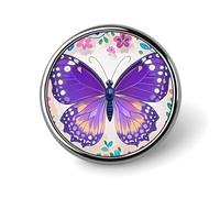 Spilla rotonda a forma di farfalla viola carina in metallo personalizzata, adatta per abbigliamento, borse, cappelli, spilla stampata umoristica, decorazione per feste, accessori per uomini e donne