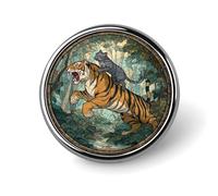 Spilla rotonda a forma di gatto che cavalca la tigre ruggente, per uomo e donna, alla moda, spilla per colletto, giacca, zaino, accessori