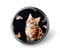 Spilla rotonda a forma di gatto con farfalla, per cappelli, giacche, decorazione personalizzata, accessori per gioielli per feste di nozze