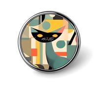 Spilla rotonda a forma di gatto di arte moderna della metà del secolo carino smalto spilla spilla spilla personalizzata abbigliamento decorazione unisex porta badge cappelli borse camicie Decor