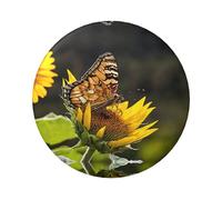 Spilla rotonda a forma di girasole con farfalla - Design in latta resistente con stampa su un solo lato, perfetto per regali personalizzati e decorazione di abbigliamento, Misura unica