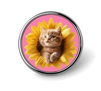 Spilla rotonda a forma di girasole con simpatico gatto, spilla commemorativa in metallo, spilla da bavero, per cravatta, cappello, camicia, abbigliamento, borse, decorazioni