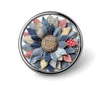 Spilla rotonda a forma di girasole in tessuto patchwork denim collage per uomo e donna, accessorio moda per colletto, giacca, zaino.