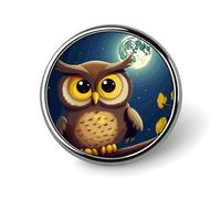 Spilla rotonda a forma di gufo e luna gialla, graziosa spilla smaltata, spilla da bavero, decorazione per abbigliamento personalizzata, unisex, porta badge per cappelli, borse, camicie