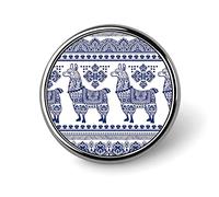 Spilla rotonda a forma di lama di alpaca blu con ornamenti etnici tribali, spilla da cravatta unisex liscia, spilla leggera per gioielli artigianali, decorazione per accessori per costumi da uomo e