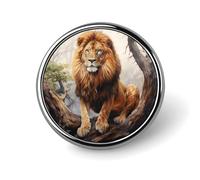 Spilla rotonda a forma di leone su un ramo di albero, per uomini e donne, alla moda, per collare, abiti, giacche, zaini, accessori