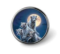 Spilla rotonda a forma di luna piena con la famiglia di tigri bianche, spilla da bavero, cravatta, abito, accessori per matrimonio e compleanno, per uomo e donna.