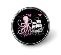 Spilla rotonda a forma di mostro di polpo con tentacoli di nave di Cthulhu, spilla da bavero, per cravatta, abiti, accessori per matrimoni, compleanni, per uomini e donne, Circular, Metallo
