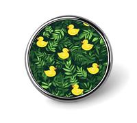 Spilla rotonda a forma di paperella di gomma gialla in una foglia verde, stemma smaltato da bavero, decorazione per zaino e cappelli.